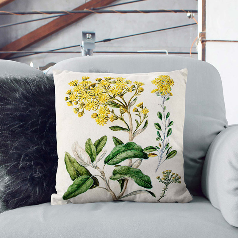 Daisy Brachyglottis Flowers Square Throw Cushion, 55cm H x 55cm W x 20cm D