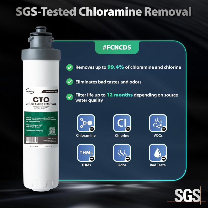 iSpring FCNCDS - Test de l'élimination de la chloramine, CTO, remplacement du bloc de carbone, cartouche de filtre à eau pour série DS4