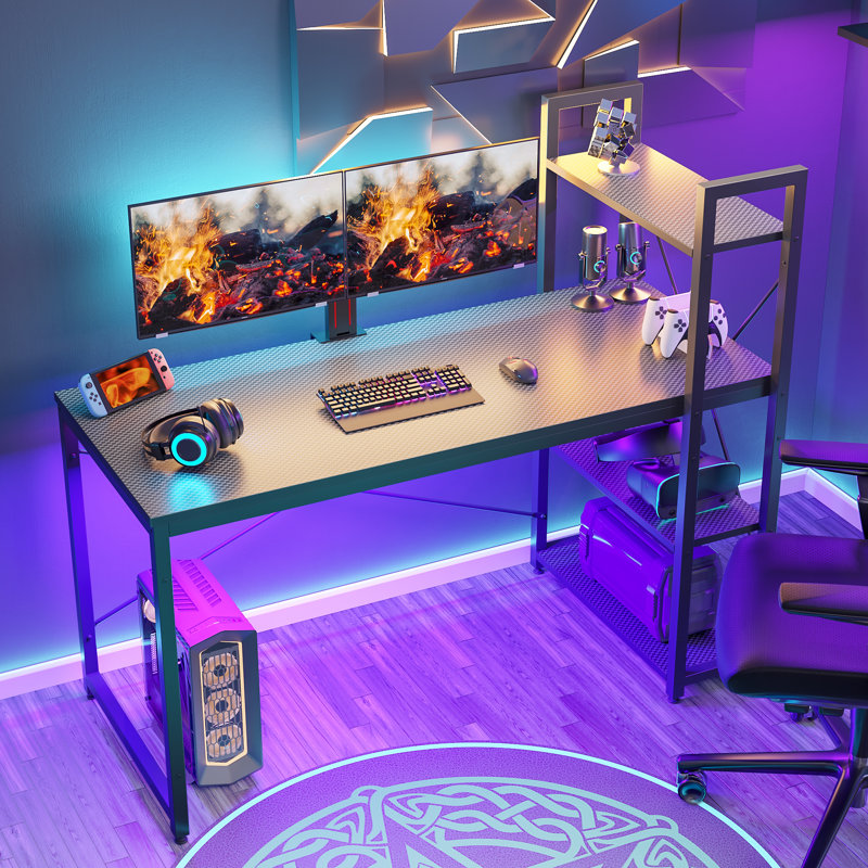 Metal Base Computer Desk, 121cm H x 140cm W x 64cm D, Black Carbon Fibre