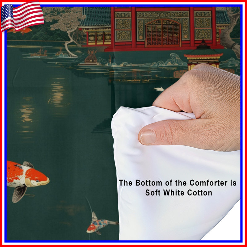 Japanese Temple Scene Comforter, Twin Extra Long