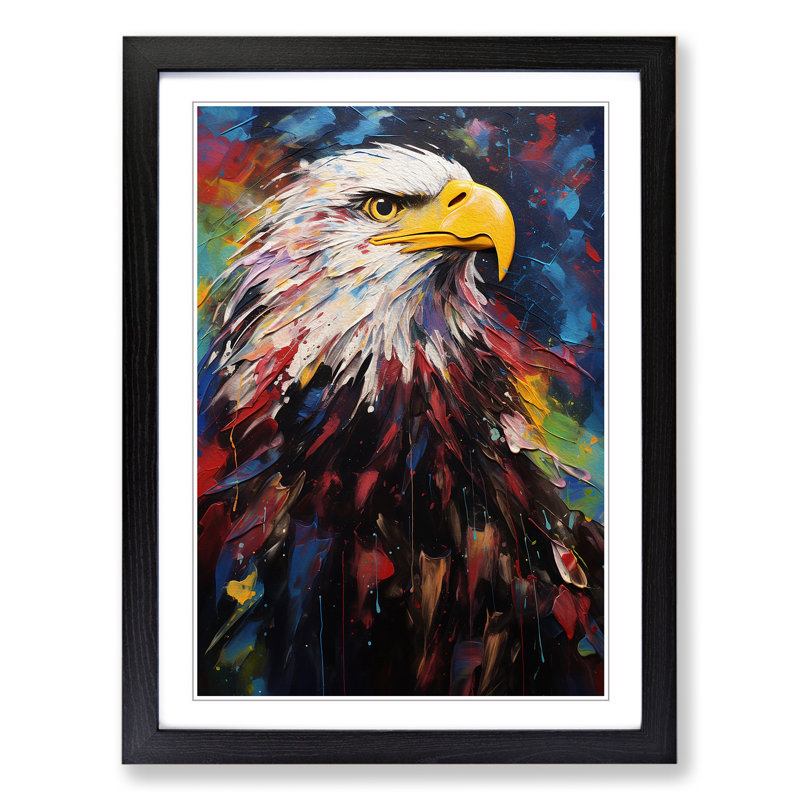 Eagle - Single Picture Frame Print on Wood, 34cm H x 25cm W, Black Framed
