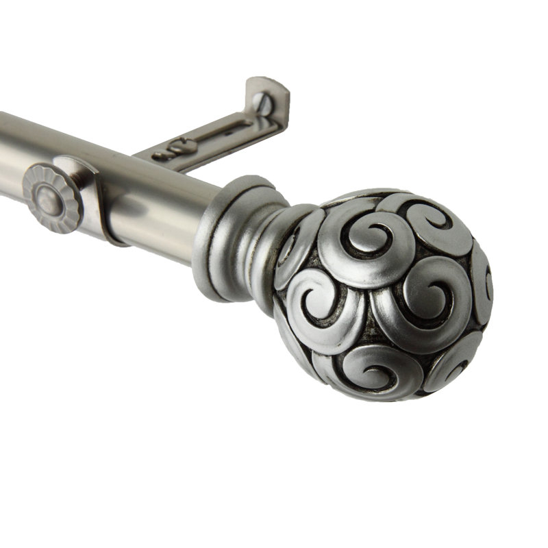 Ensemble de tringle à rideaux simple et quincaillerie pour fenêtre à 5 côtés Margunde, Nickel satiné