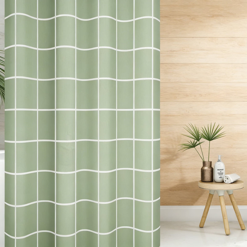 Ensemble de rideau de douche Modern Grid, Tissu écossais vert