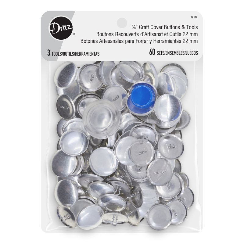 Dritz 7/8 "boutons et outils d'artisanat, 60 ensembles, nickel