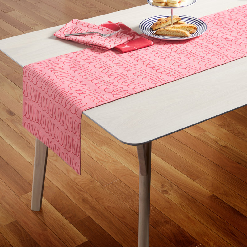 Loop And Dot Geometric Table Runnner, 108" x 15", Pink Blush