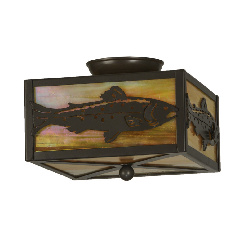 Bronze and Glass Trout Flush Mount Light