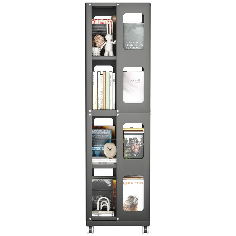 4 étagères rotatives avec 360 roulettes, construction, tablettes spacieuses, couleur noire, faible encombrement et support à livres de grande capacité, grande taille, design, finition, coins lisses et familiaux