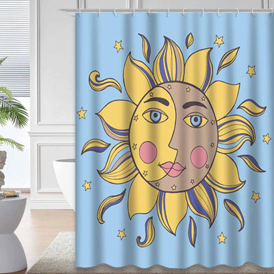 Sun Moon Cloud Constellation Medieval Sky Shower Curtain with 12 Hooks