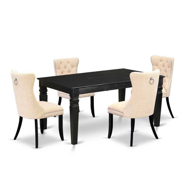 Ensemble de salle à manger rectangulaire en bois massif avec plateau papillon, Noir, noir, noir, noir, Beige