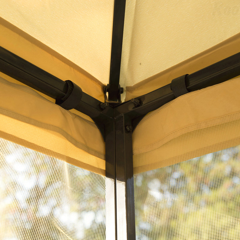 10X10FT Gazebo Metal, Mosquito Net For Garden Use With Double Roof & Tree Motifs (Beige), Beige