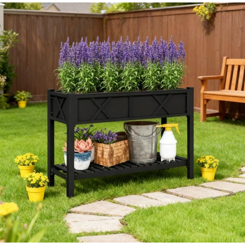 Elevated Wood Planter Box, Black