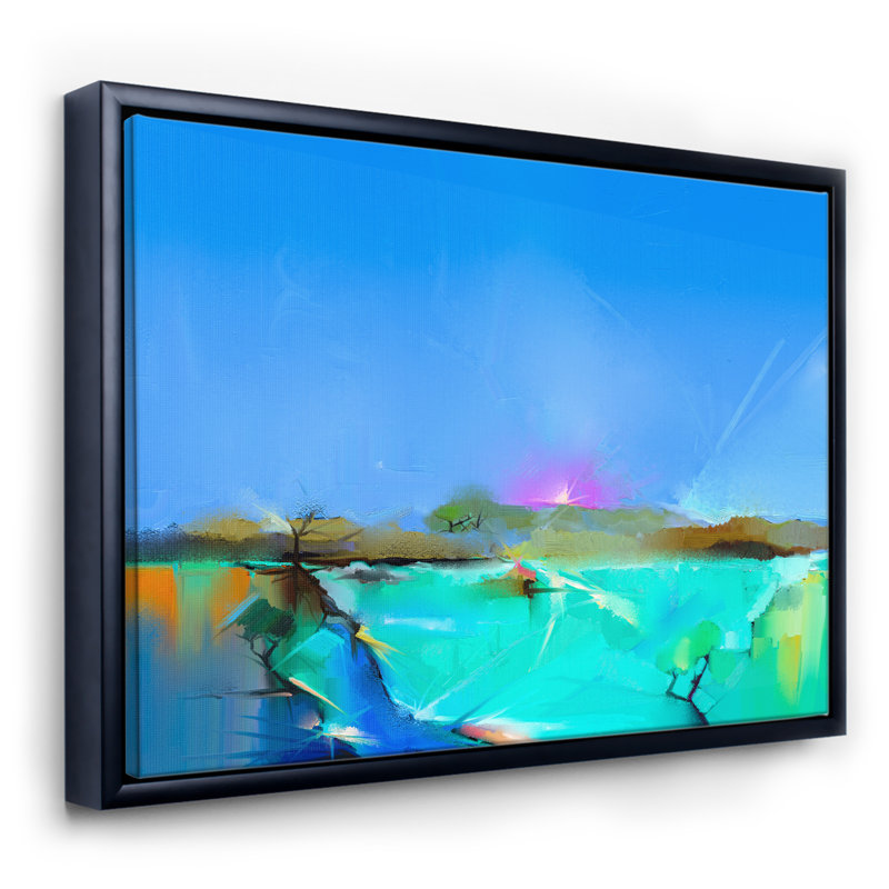 Coucher de soleil coloré dans différentes nuances de bleu - Impression sur toile, Toile avec cadre noir