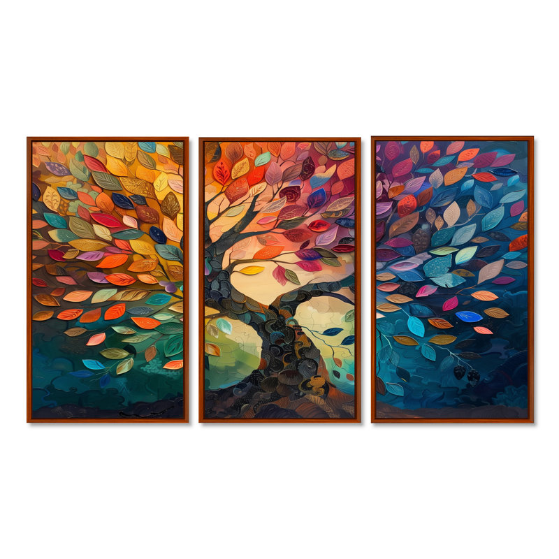 Yacine - Arbre de vie, ensemble de décorations murales en toile, Toile avec cadre flottant brun, H 28 po x l 36 po x P 1 po 