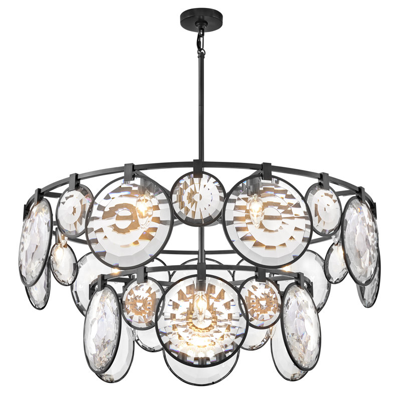 Nala Optic Crystal 15-Light Tiered Black Chandelier