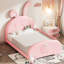 Lit plateforme simple tapissier avec tête de lit et structure fiable, rose et durable-130080150