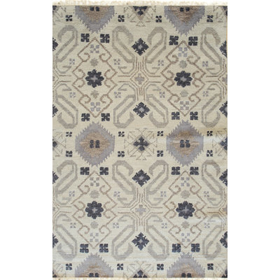 Tapis contemporain gris à motif géométrique en laine noué à la main à motif de médaillons floraux gris