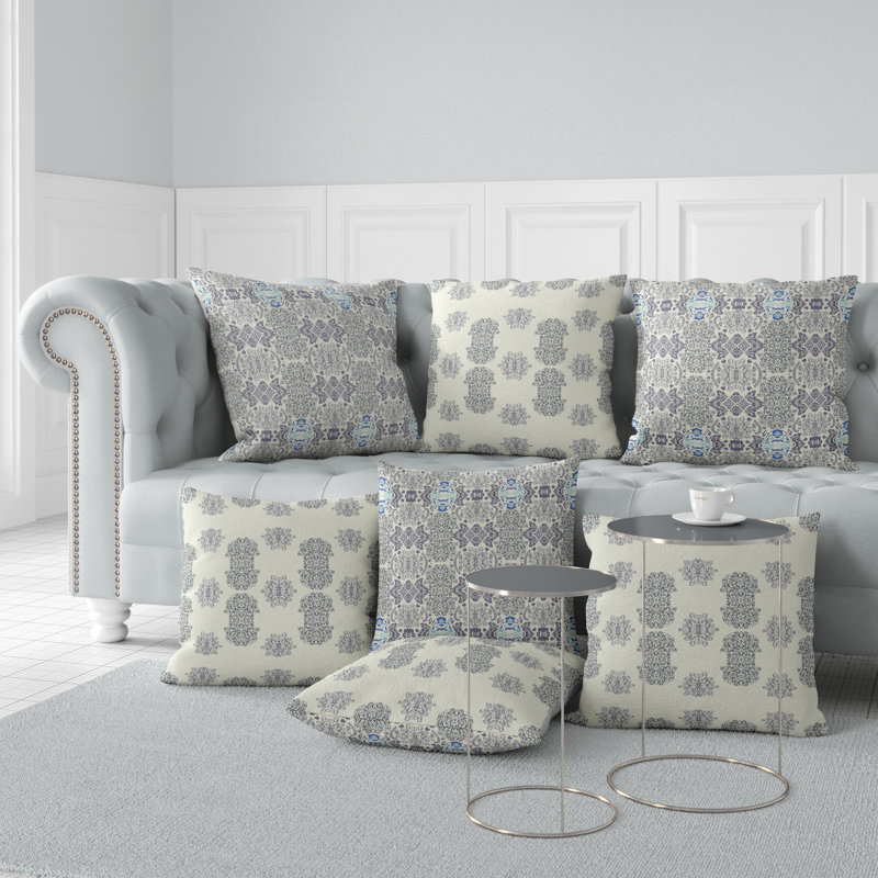 Housse de coussin décoratif carré en polyester Elegant Twirls Fennique, 16 po x 16 po, Gris / Beige