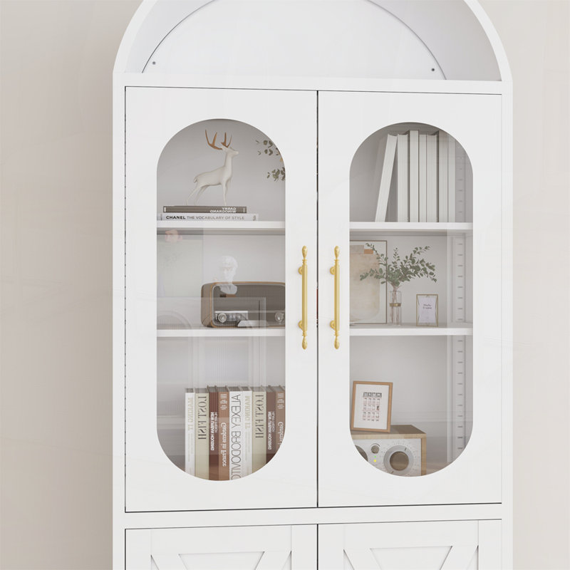 Garde-manger de style campagnard avec portes en verre et rangement multifonctionnel pour la maison, Blanc