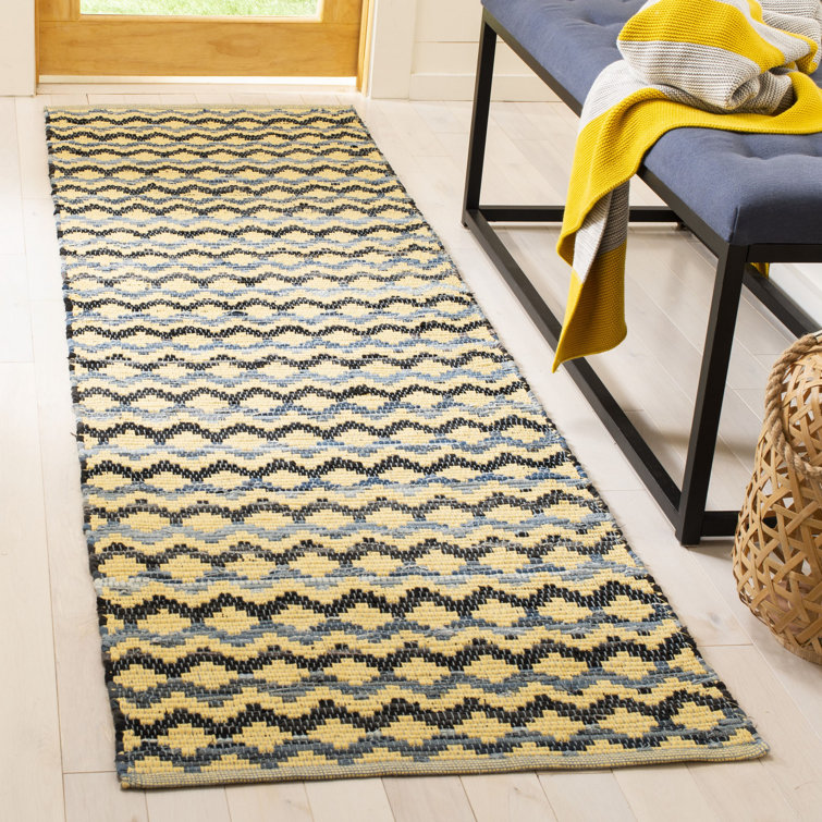 Tapis doré / bleu / noir en coton tissé à plat à la main Annia