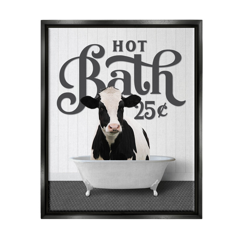 «Vintage Hot Bath Cow», art mural sur toile flottante par lettré et doublé, H 31 po x l 25 po x P 1,7 po