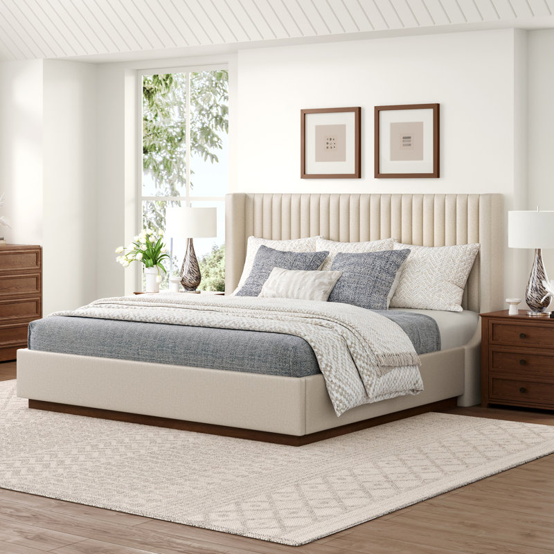 Madiyson Tufted Upholstered Platform Bed, Dark Linen, King