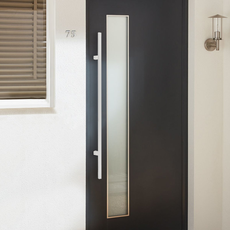 Poignée de porte à double face à tirer, poignée de porte en forme de H (1,57 (l)), 47.24", Argent satiné