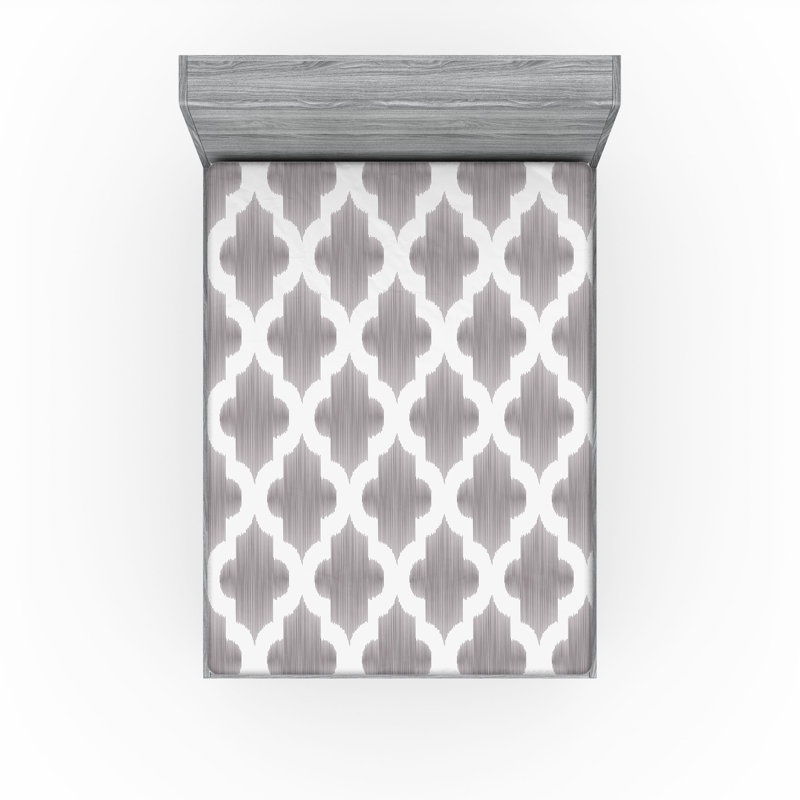 Drap-housse orange Ambesonne, Drap-housse très grand californien, Gris pâle / blanc géométrique