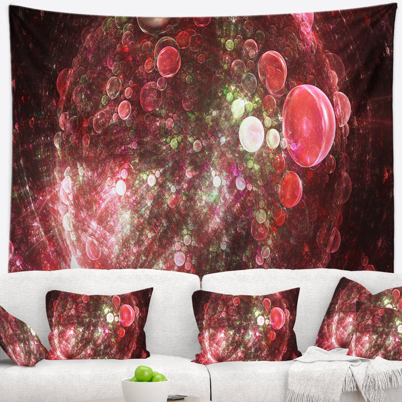 Tapisserie à bulles sphérique rouge abstract, H 32 po x l 39 po