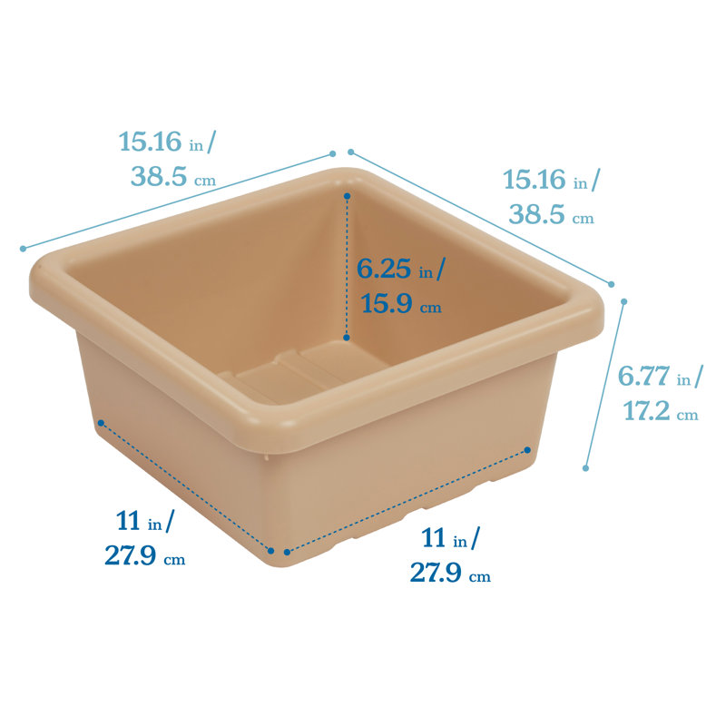 ECR4Kids Stackable Square Bins with Non-Snap Lids, Multipurpose Organization, 4-Pack, Sand