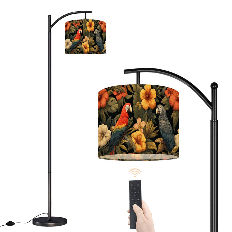 Lampe sur pied à arc avec abat-jour réglable perroquets tropicaux, lampe sur pied foncée à 3 températures et intensité variable, avec interrupteur au pied pour la chambre à coucher