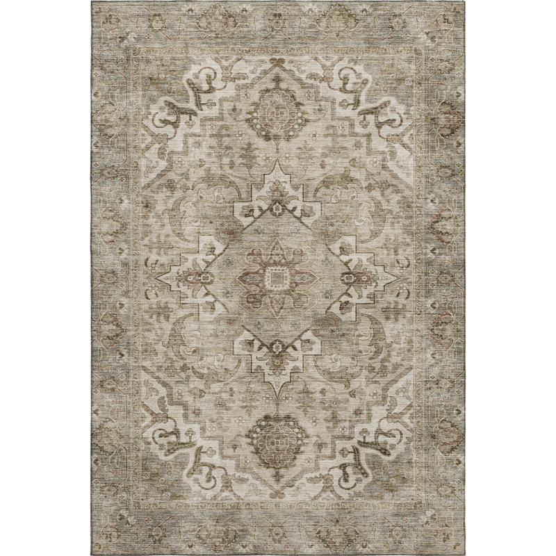 Premium Machine Washable Mayfield AMF2164 global Rug, Beige, Rectangle 10' x 14'