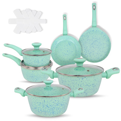 10 Pieces Pots And Pans Set, Nonstick Cookware Sets, Green Induction Cookware Non Stick Cooking Set, Frying Pans & Saucepans & Stockpan
