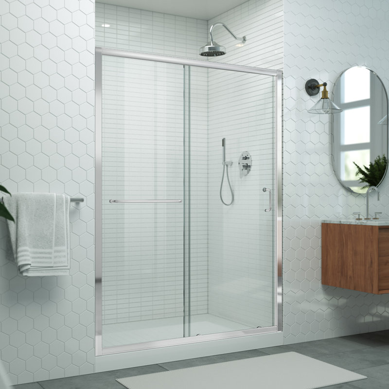 Porte de douche coulissante semi-sans cadre 50-54 x 72 Levantine, verre transparent, Chrome