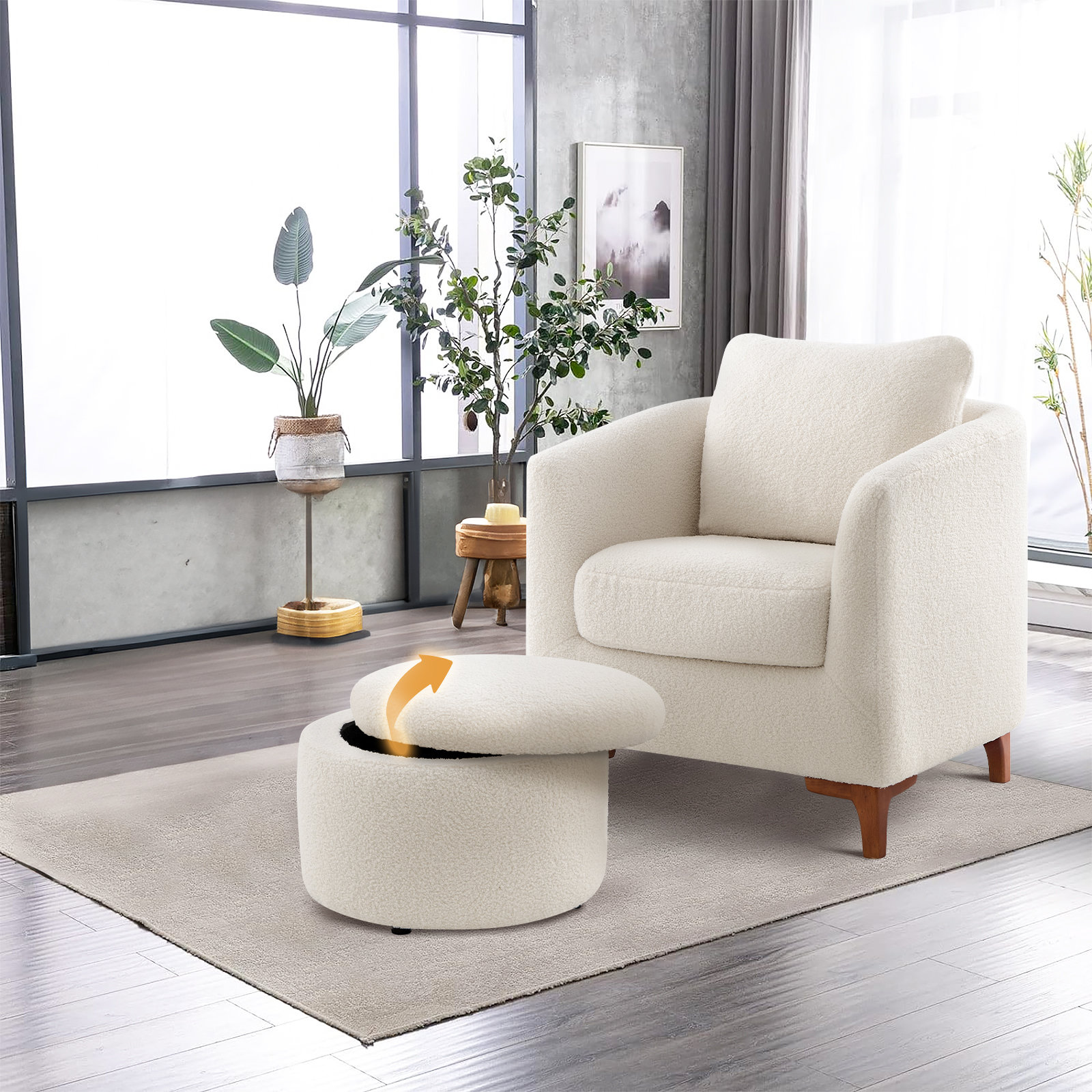 Armchair with 2025 storage ottoman