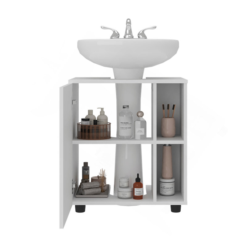 Armoire de rangement H 24,4 po, 1 porte, 4 tablettes, 2 pieds, blanc - Salle de bain, Blanc