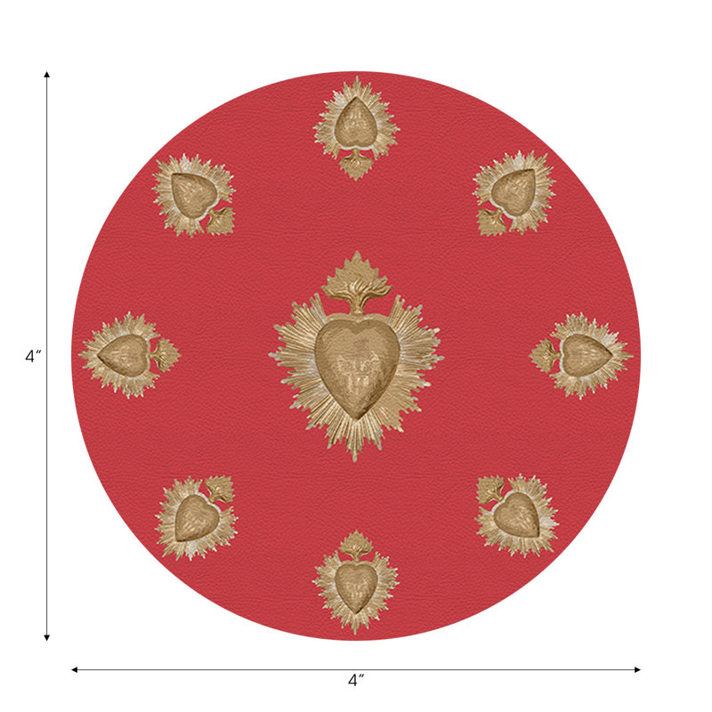 Sous-verres ronds ex-cuir cramoisi en cuir végétalien, Cramoisi