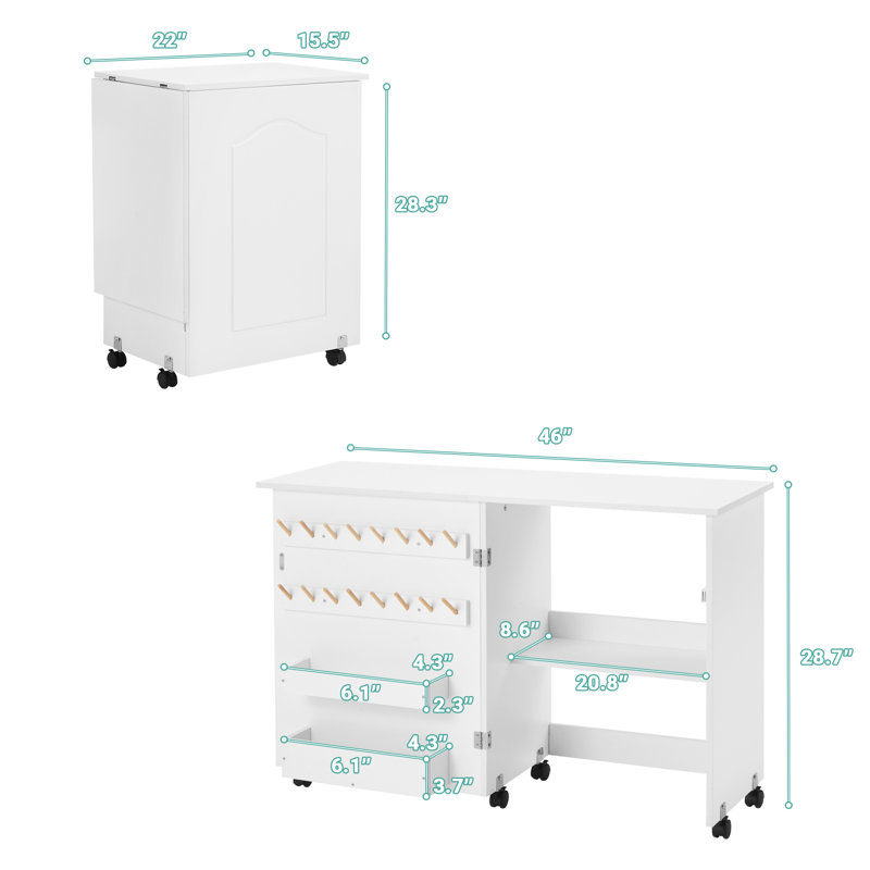 Table de couture pliante 46 po x 15,5 po, station de bricolage portative avec tablette de rangement