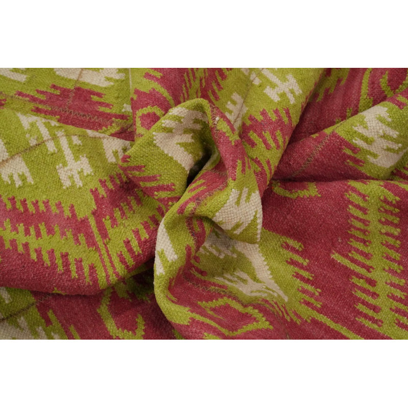 Tapis oriental géométrique rose Kilim 6 x 9