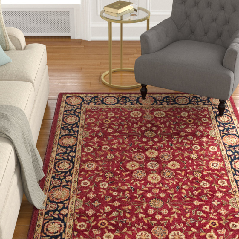 Tapis rouge / bleu marine en laine touffeté à la main Cranmore, Rectangle 4 pi x 6 pi
