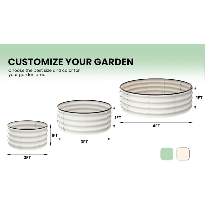 Metal Raised Garden Bed, Beige, 30cm H x 120cm W x 120cm D