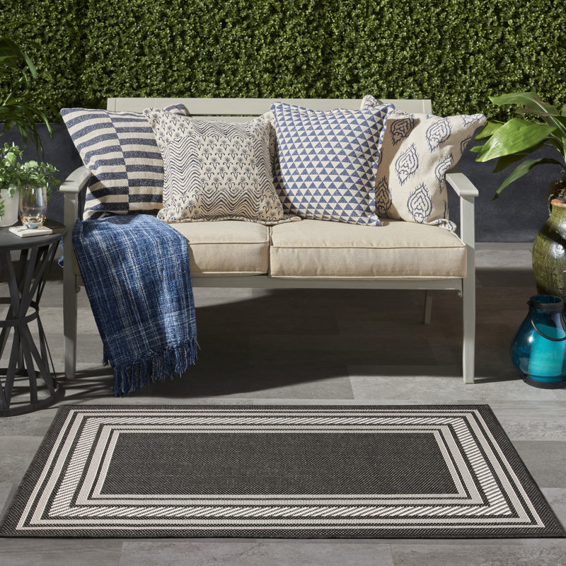 Tapis intérieur / extérieur moderne Horizon, Noir, Rectangulaire 3 pi x 5 pi