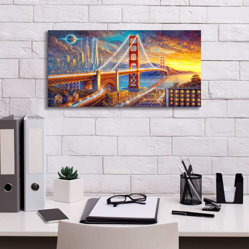 «Golden Gate Bridge» par Rey Klimt, art mural sur toile, H 12 po x l 24 po