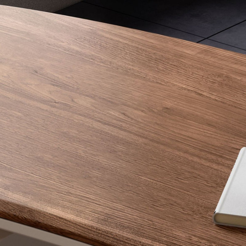 Bureau à 3 tiroirs brun noisette + bois manufacturé blanc + acier inoxydable, H 29,53 po x l 62,99 po x P 27,56 po