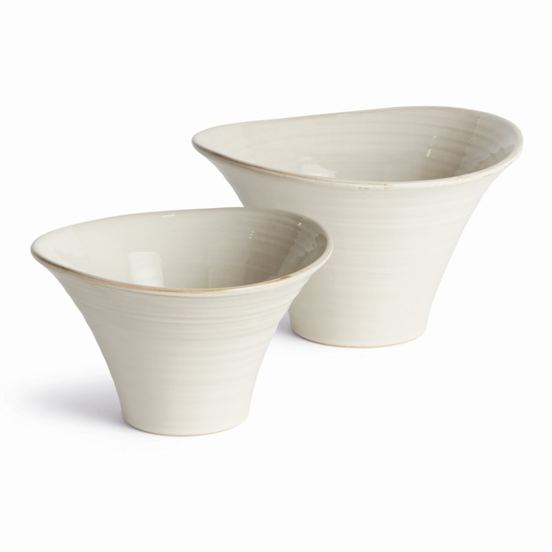 Ondula Stoneware Undulating Texture Thin-Profile Pots, Set of 2