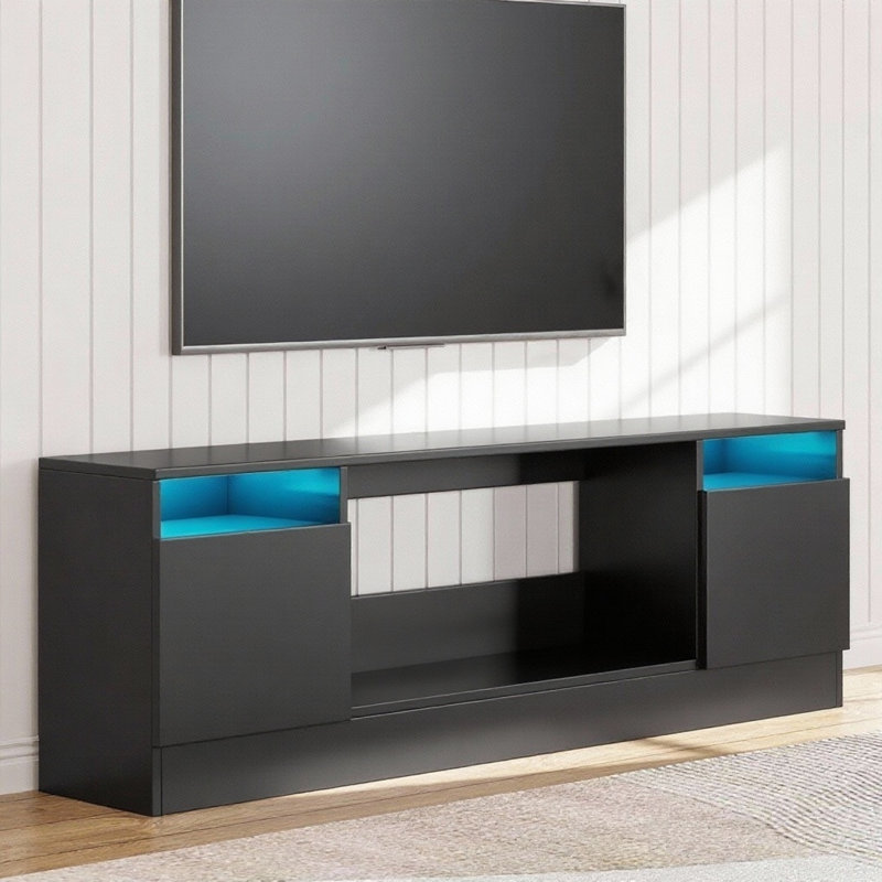 Meuble télé 70 po avec armoire de rangement jusqu'à 75 po, Black