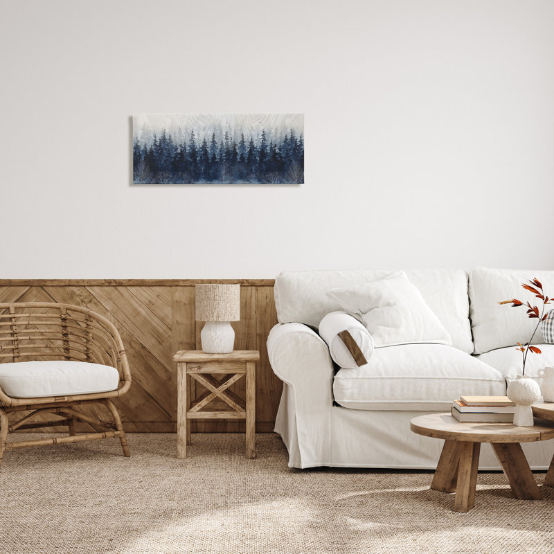 Rustic Blue Forest Tree Line Canvas Wall Art, 30x13