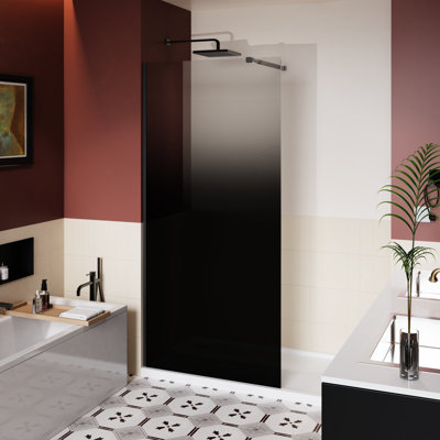 31.5" X 72" Walk - In Shower Door, Black Gradient Style, 1/4 Inch Thick Tempered Glass, Stain , Lightweight Aluminum Support Bar, Seamless Design, Left Fixed Right Sliding For Bathroom Functionality