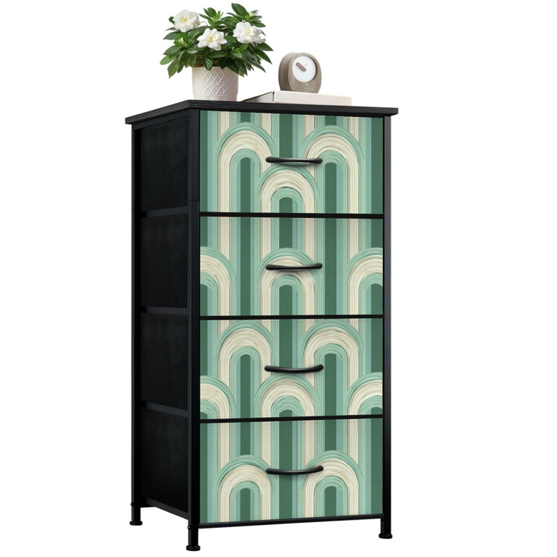 Commode verticale à 4 tiroirs avec tiroirs en tissu Mid-Century
