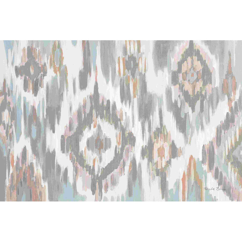 «Ikat Jewel I Blush Gray» par Farida Zaman - peinture sur toile tendue, H 8 po x l 12 po, Oui, Papier avec cadre noir