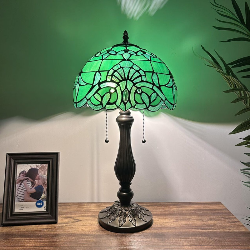 Tiffany Table Lamp Green Stained Glass Baroque Style Lavender LED Bulbs Included 12"W*12"D*22"H